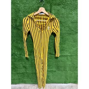 So Real Yellow Black Striped Zip Jumpsuit XS